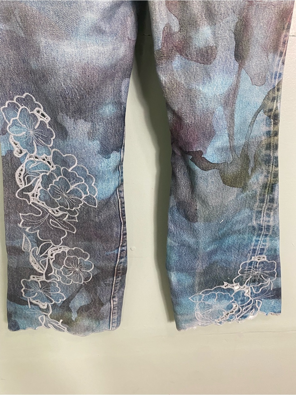Blue Floral Embroidered Flare Jeans - Women's - Picture 8 of 9